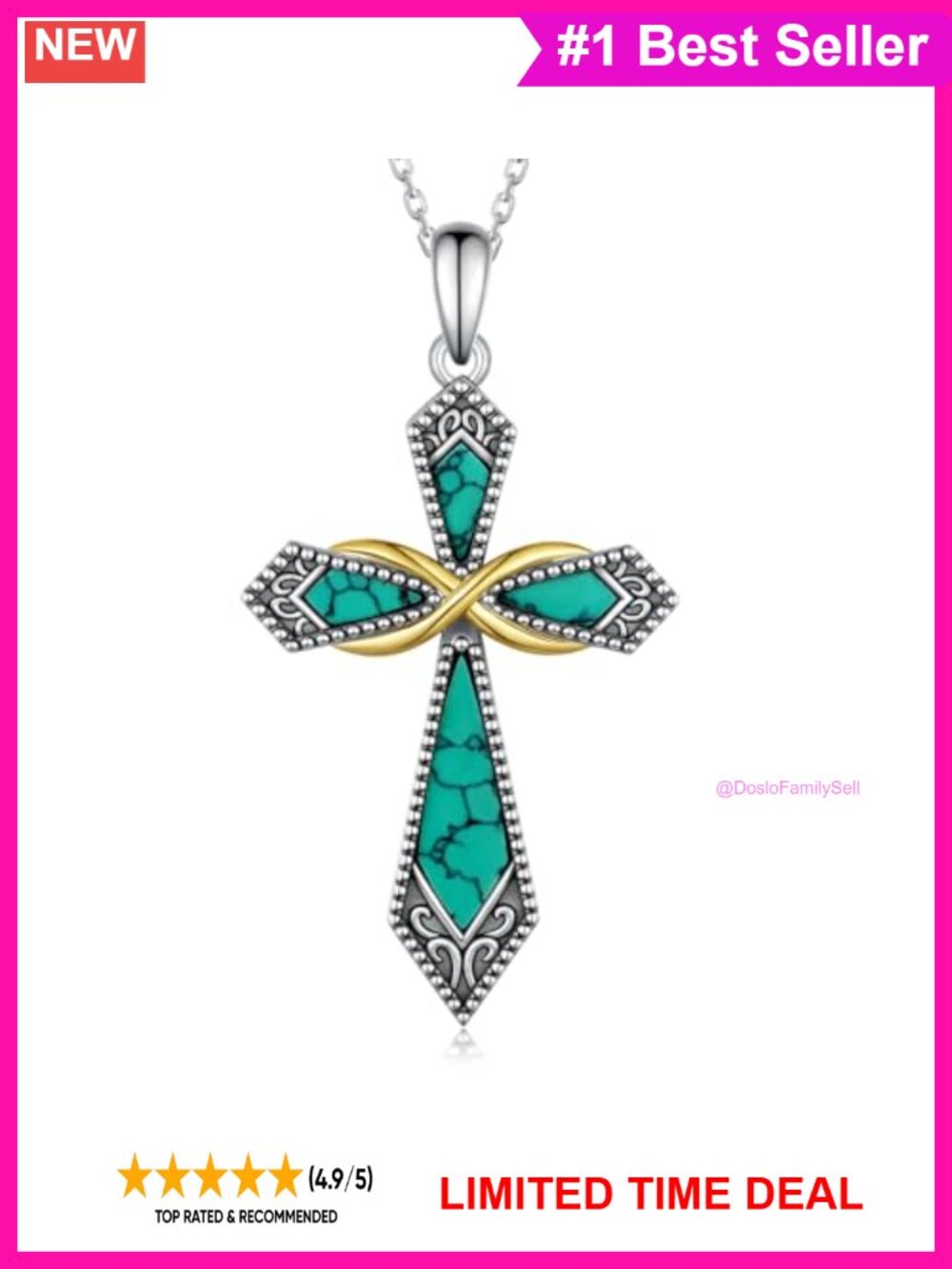 925 Sterling Silver Turquoise Cross Pendant Necklace Infinity Faith